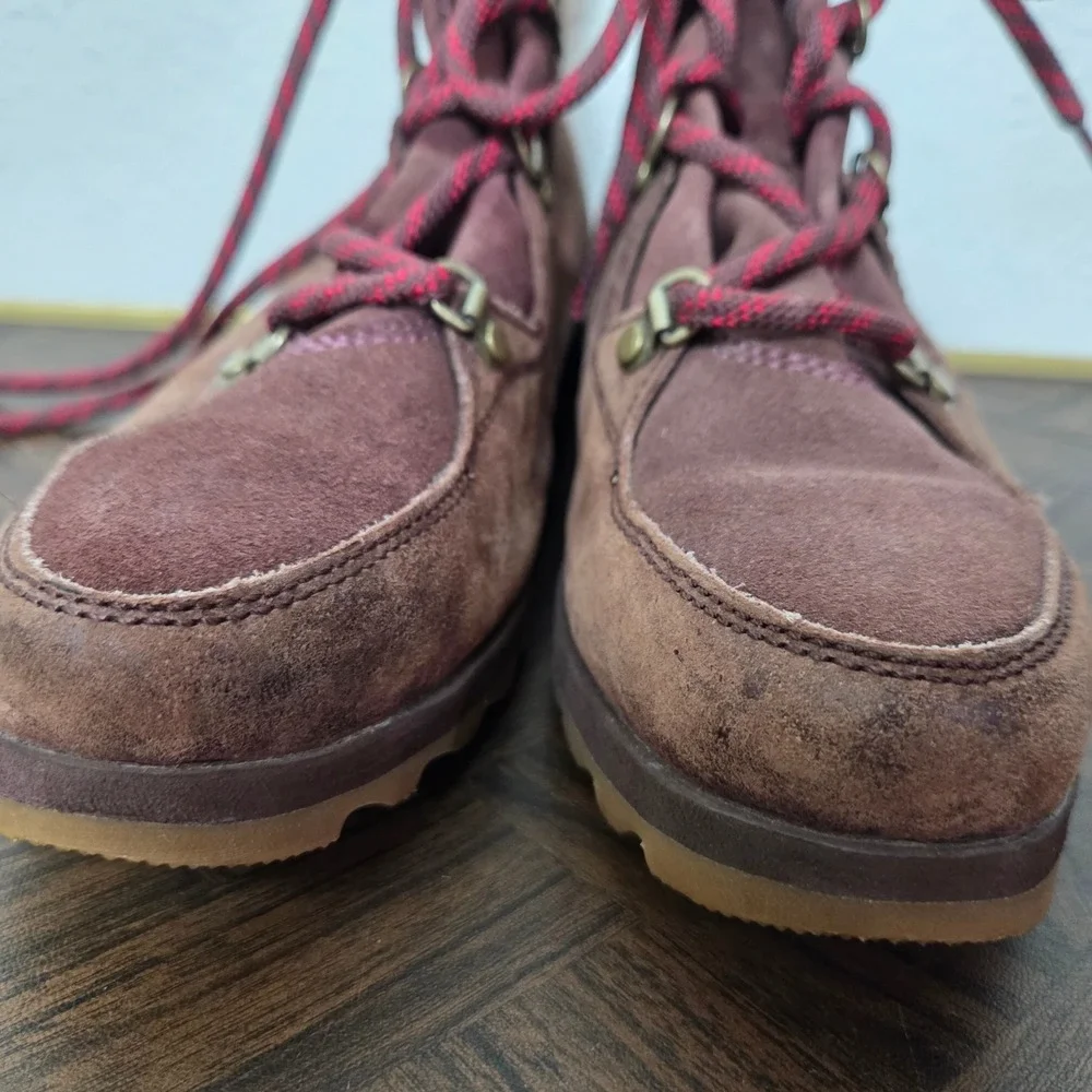Sorel brown‎ leather red lace ankle boots womens size 10 Winter boots